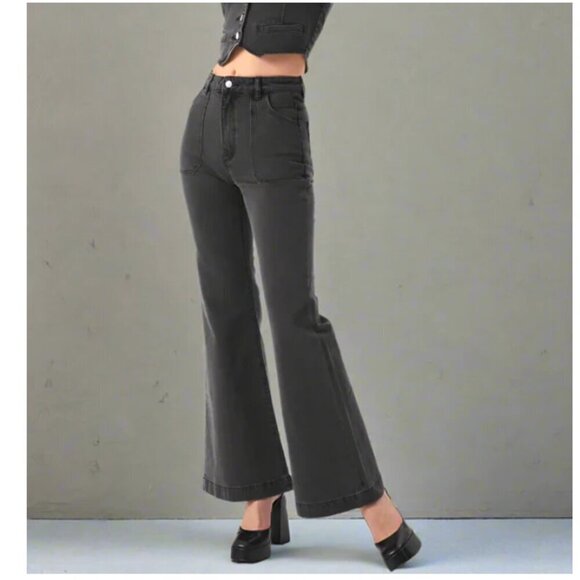 Rollas Eastcoast Flare Wide Leg Crop Jeans Womens 29 Vintage Washed Black - Picture 1 of 6